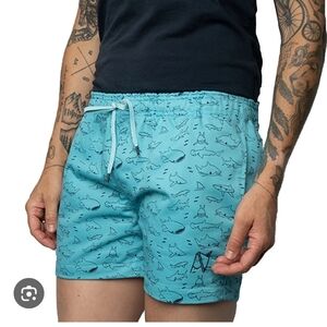 Blue Shark Print Swim Shorts